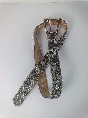 Western Y2K Bling Belt Snow Leopard Rhinestones